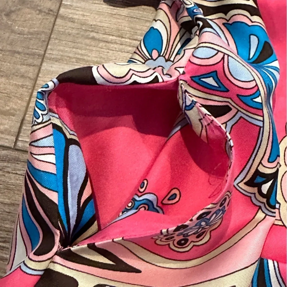 Banana Republic Pink and Blue Paisley Square Neck Dress with Tie Size Small